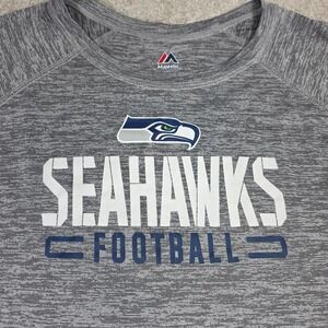 Majestic Seattle Seahawks Football T-Shirt XXL Mens Heather Gray Raglan Sleeve